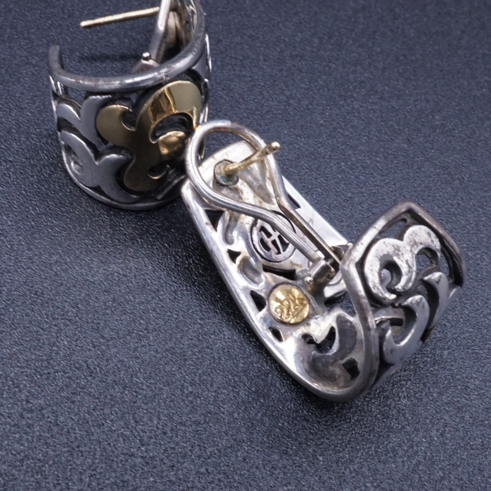 John Hardy Sterling Silver & 22k Yellow Gold Dayak Saddle Hoop Earrings