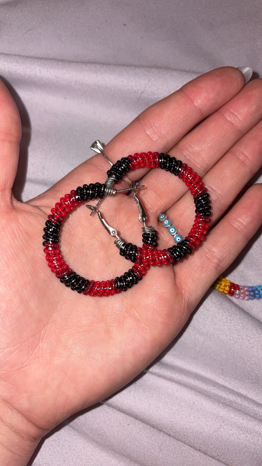 Handcrafted Red & Black (MMIW) Beaded Hoop Earrings (small size)
