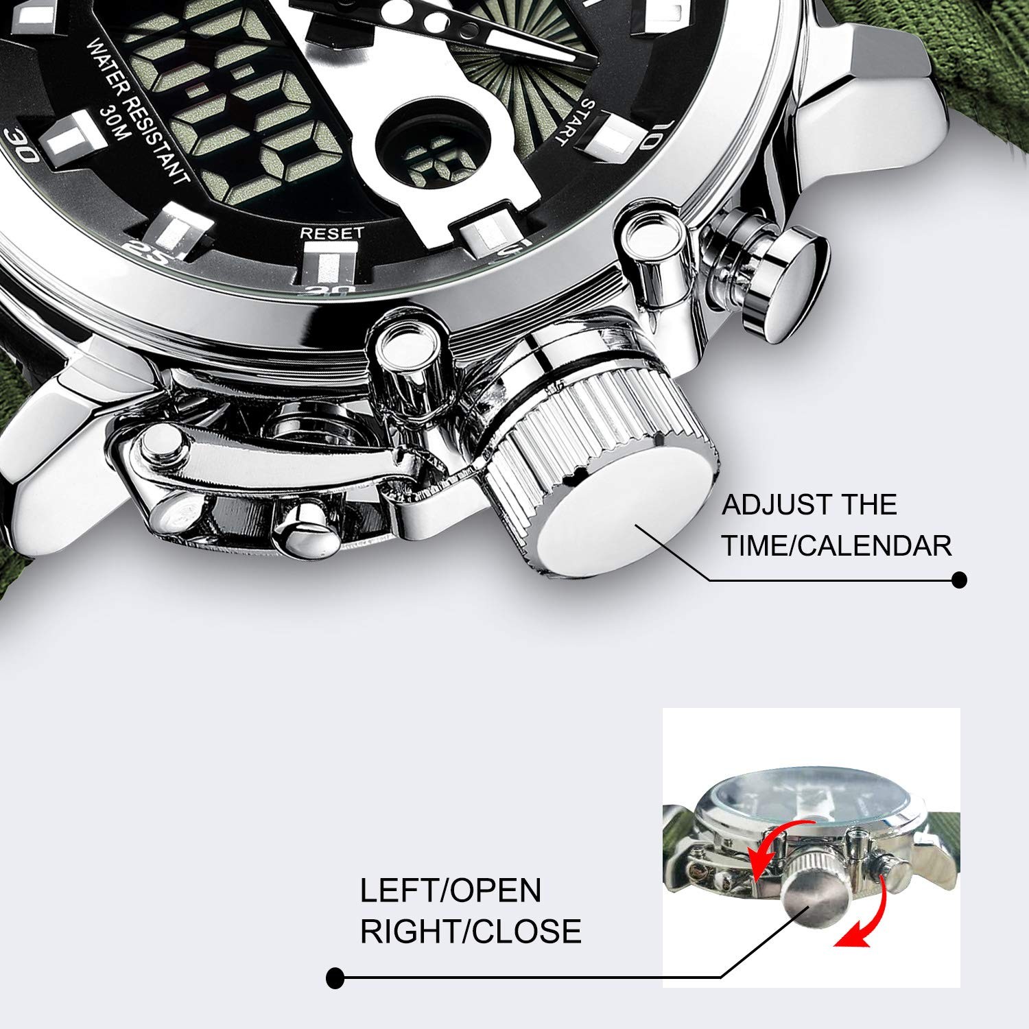 Mens Watches with Leather Waterproof Digital Military Sport Tactical Multifun…