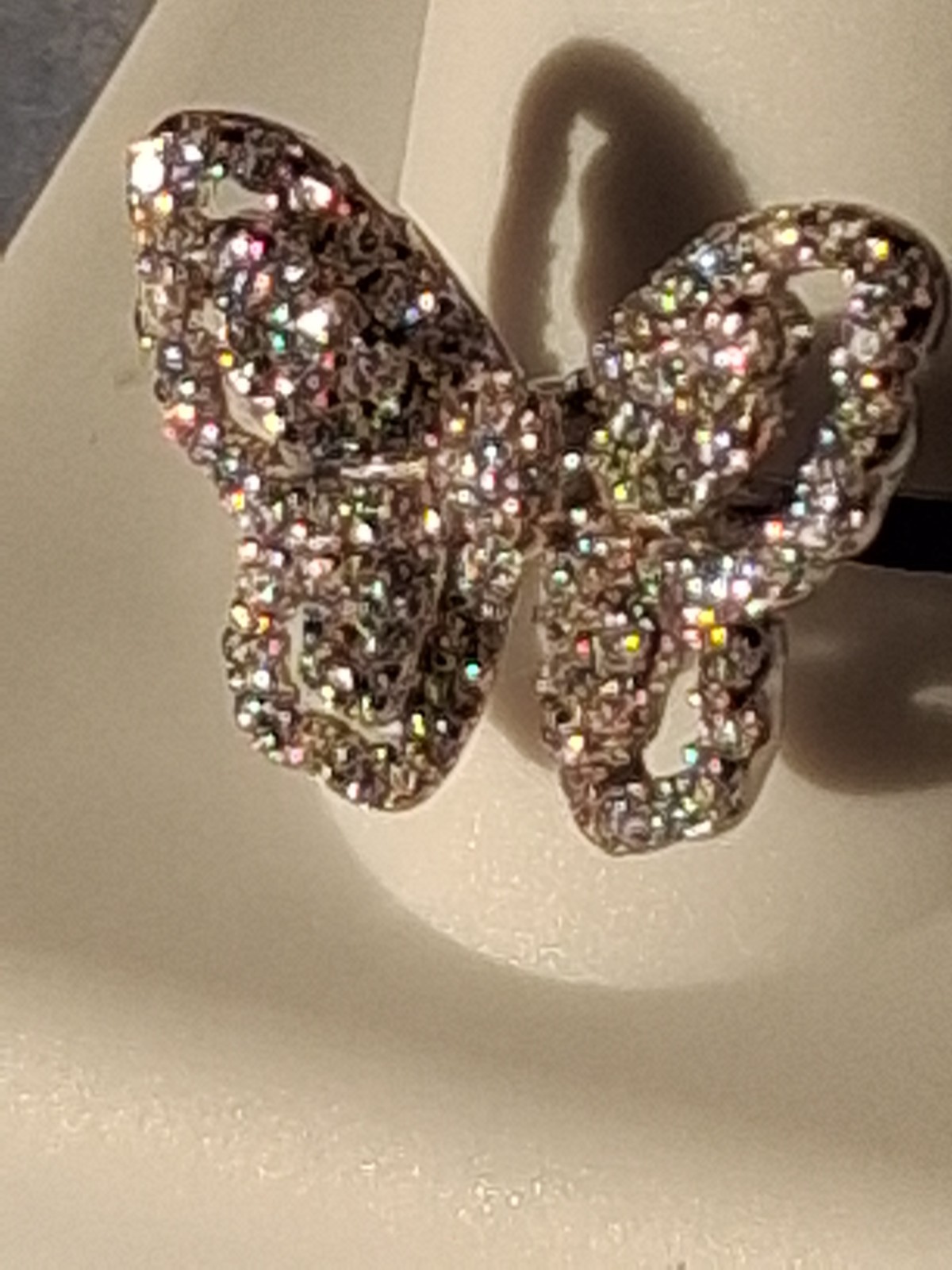 1ctw Moissanite Butterfly Ring In Rhodium Platinum Plate .925 Ster. Silv. Sz 6