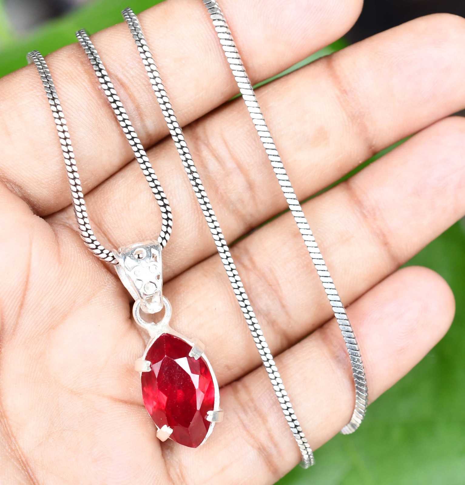 26.75 Ct Natural Blood Red Ruby Marquise 925 Sterling Silver Pendant Certified