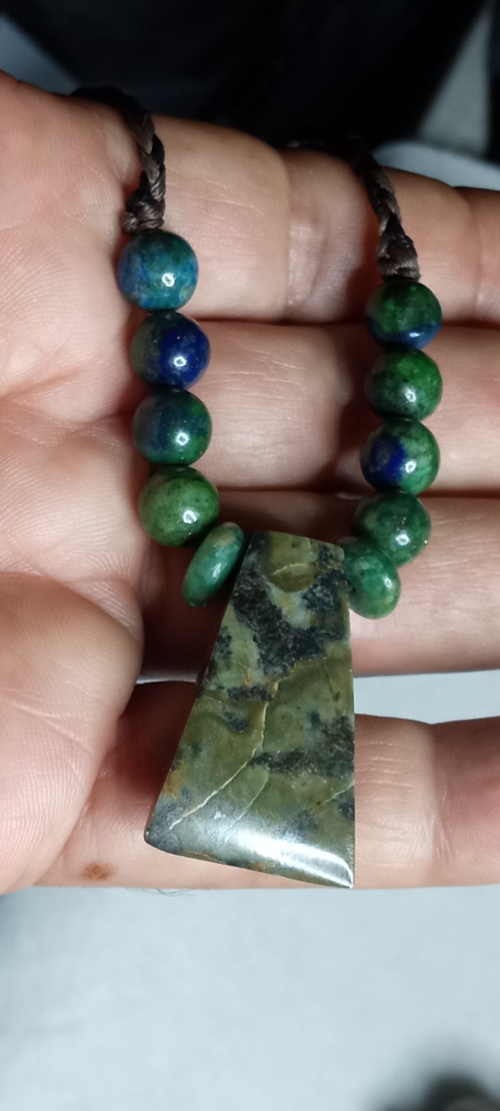 Axe on Serpentine stone hand braided adjustable Neckalce.