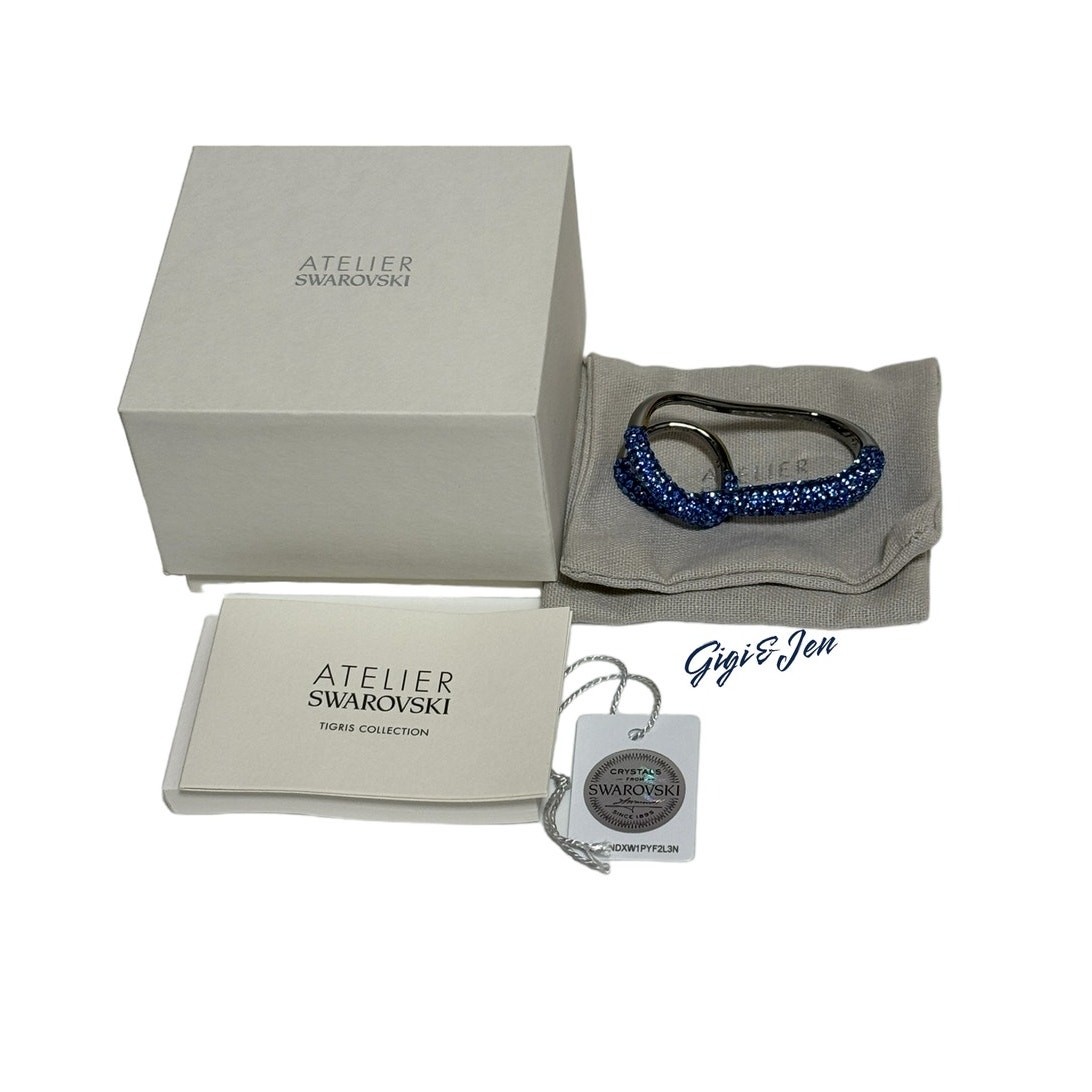 Swarovski Tigris double ring Blue, Ruthenium plated Size 55/7 USA – Damage Box