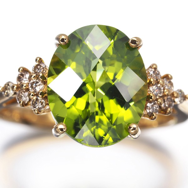 Auth GSTV Ring Peridot 3.00ct Diamond 0.15ct US6-6.25 18K 750 Yellow Gold