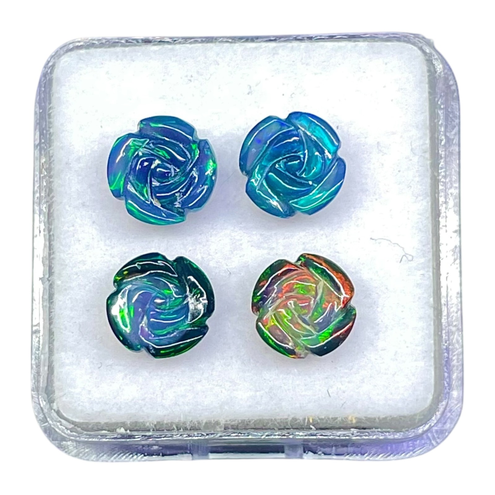 4 Pcs Natural Ethiopian Opal Rose Carving 7mm Multi Fire Loose Gemstones Lot