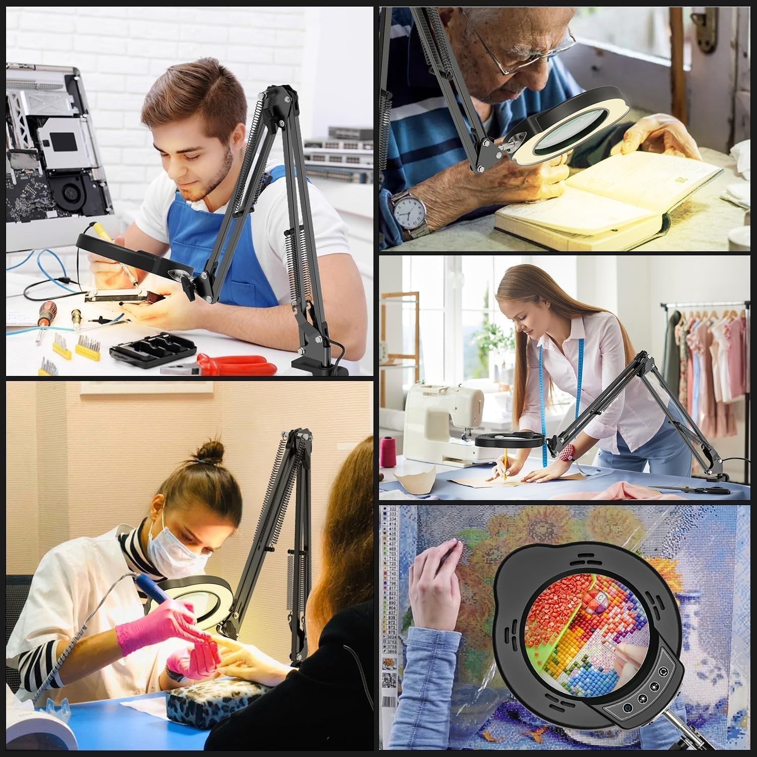 Magnifying Glass with Light and Clamp 15X 10X Desk Magnifying Lamp 84 LED Real
