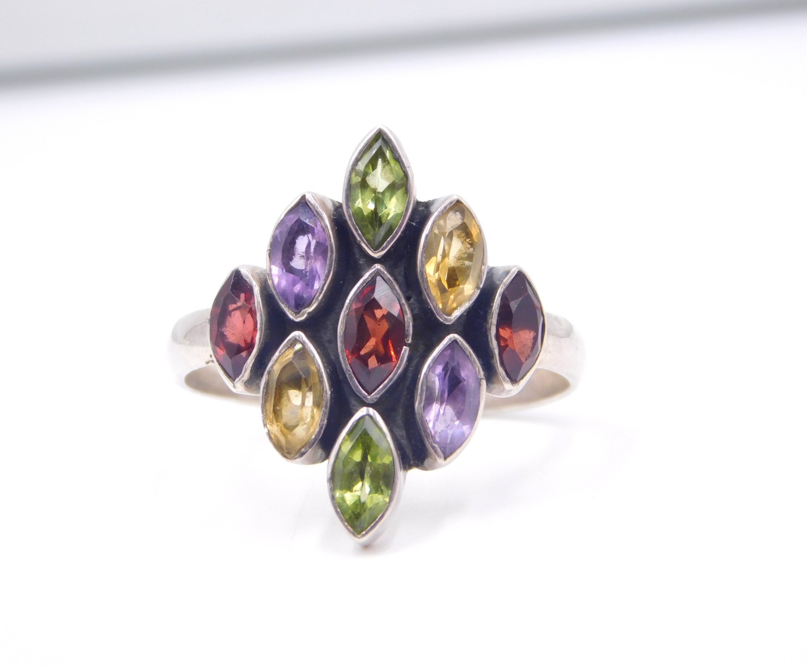 4.40 Gm 925 Sterling Silver Natural Multi Cut Gemstone Handmade Ring Size 10″