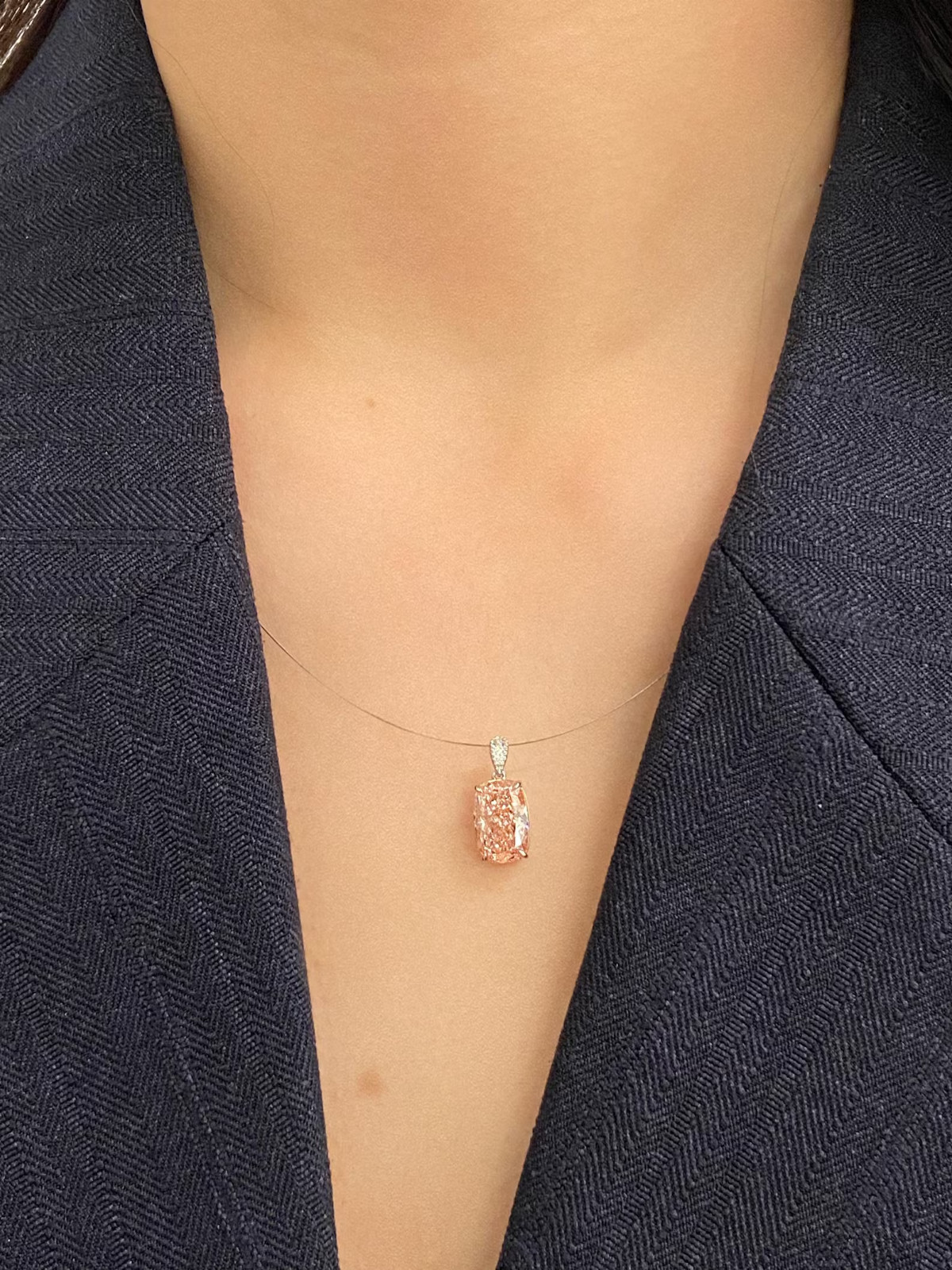 3 Ct IGI Certified Fancy VIVID Pink Elongated Cushion Lab Grown Diamond Pendant