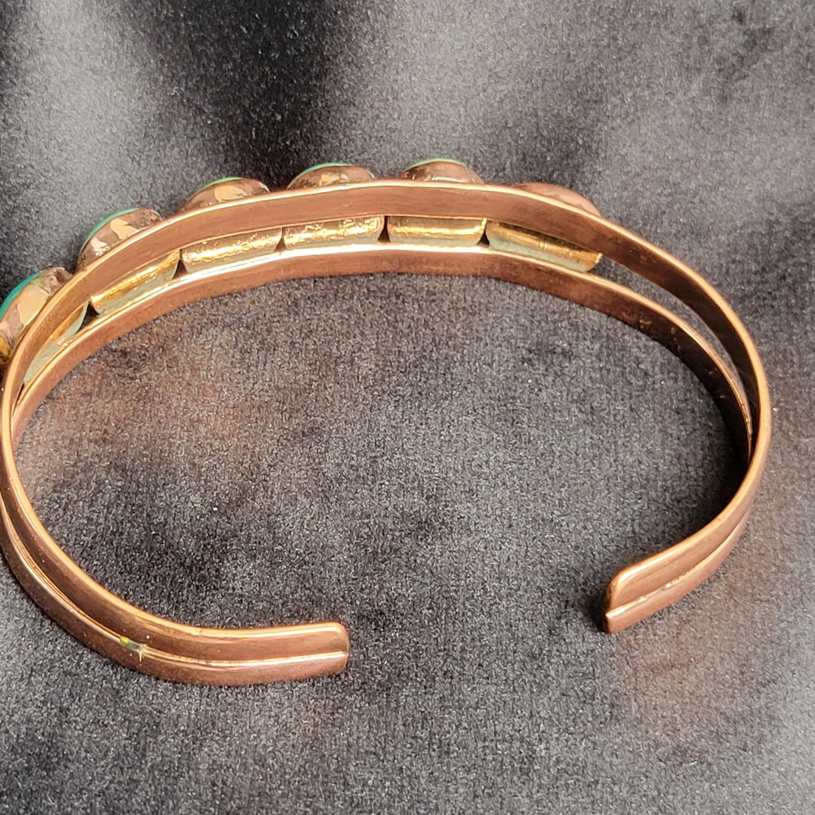 Turquoise Circles Copper Cuff Size 7.5+ Artisan-Made Wow Color! Unique Design