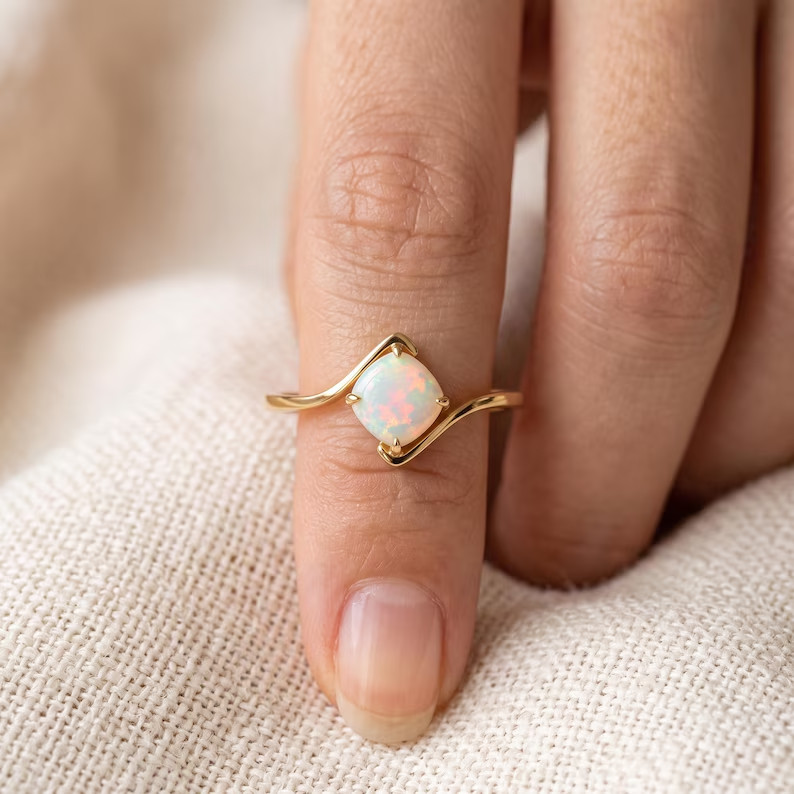 White Opal Ring, Base Metal: Brass Finish: Gold Plated Gift For Her