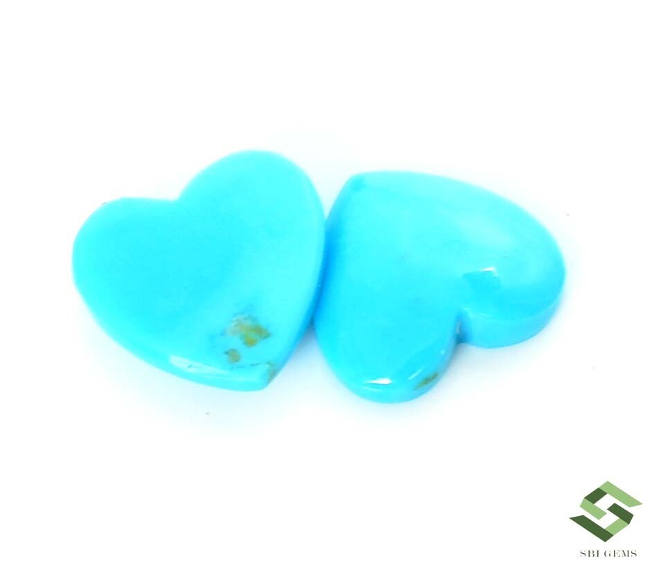 10×11 mm Natural Turquoise Heart Shape Cabochon Pair 4.81 CTS Loose Gemstones