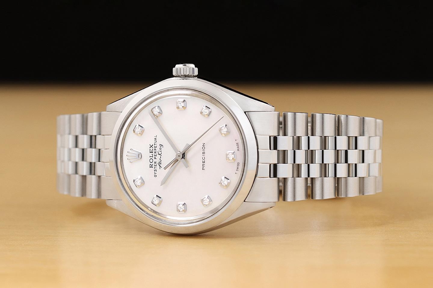 ROLEX OYSTER PERPETUAL AIR-KING 5500 MOTHER OF PEARL DIAL STEEL JUBILEE WATCH