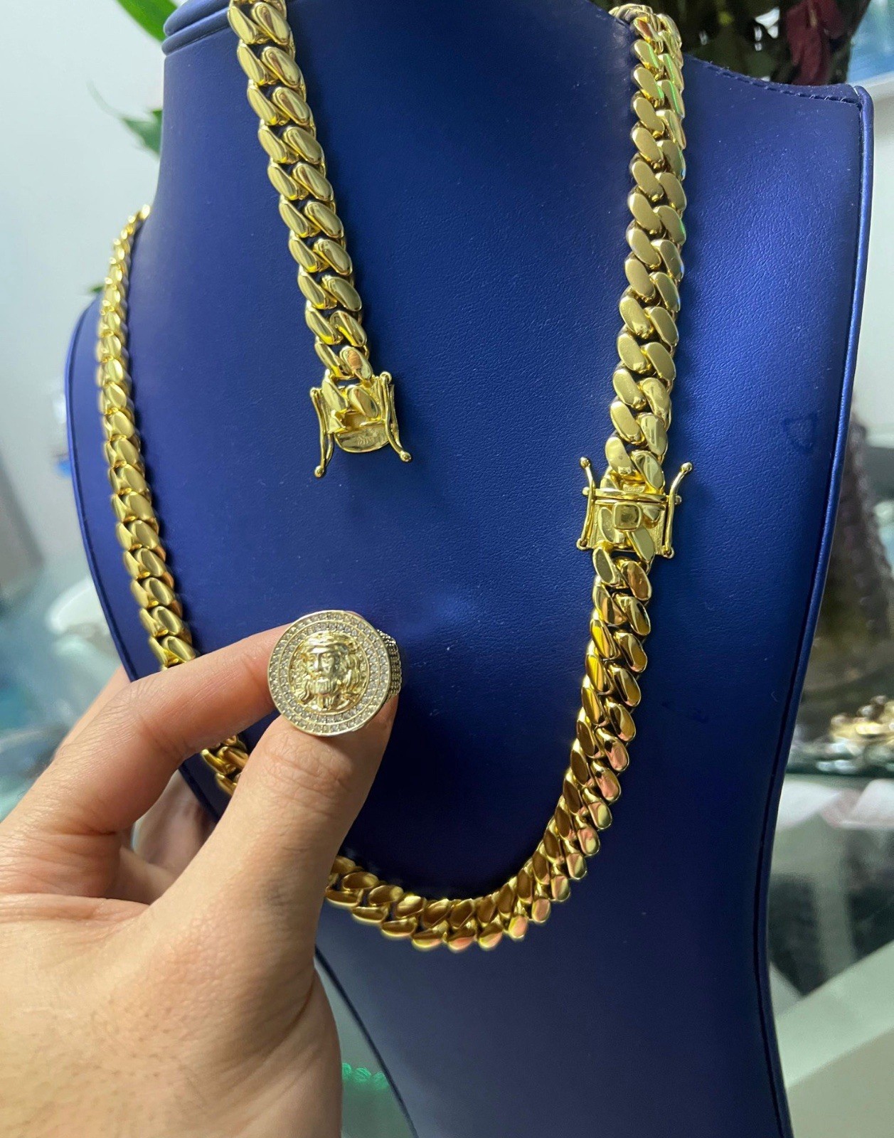 12mm Cuban Gold Bonded Set Chain And Bracelet +FREE RING