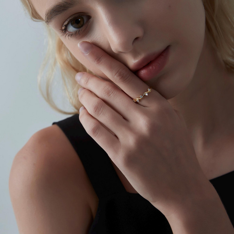 Dainty Gold Ocean Wave Beach Stacking Thin Ring in 925 Sterling Silver