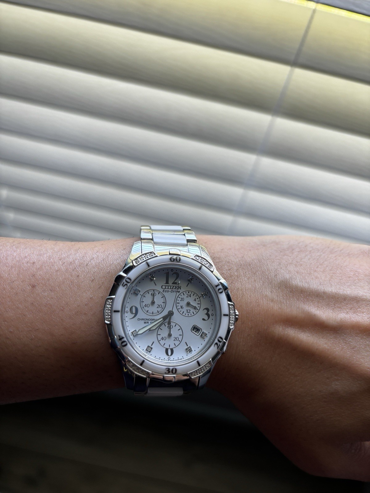 Citizen Eco-Drive Women’s Chronograph Date White Dial Silver/White Bracelet