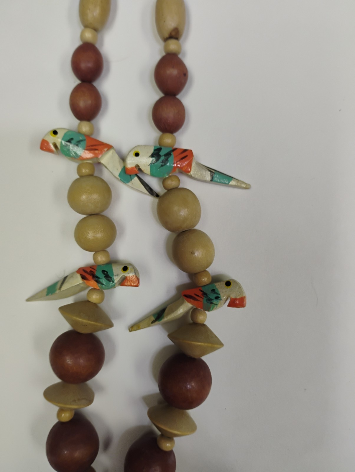 Vintage Wooden Bead Chunky Parrot Tropical Necklace