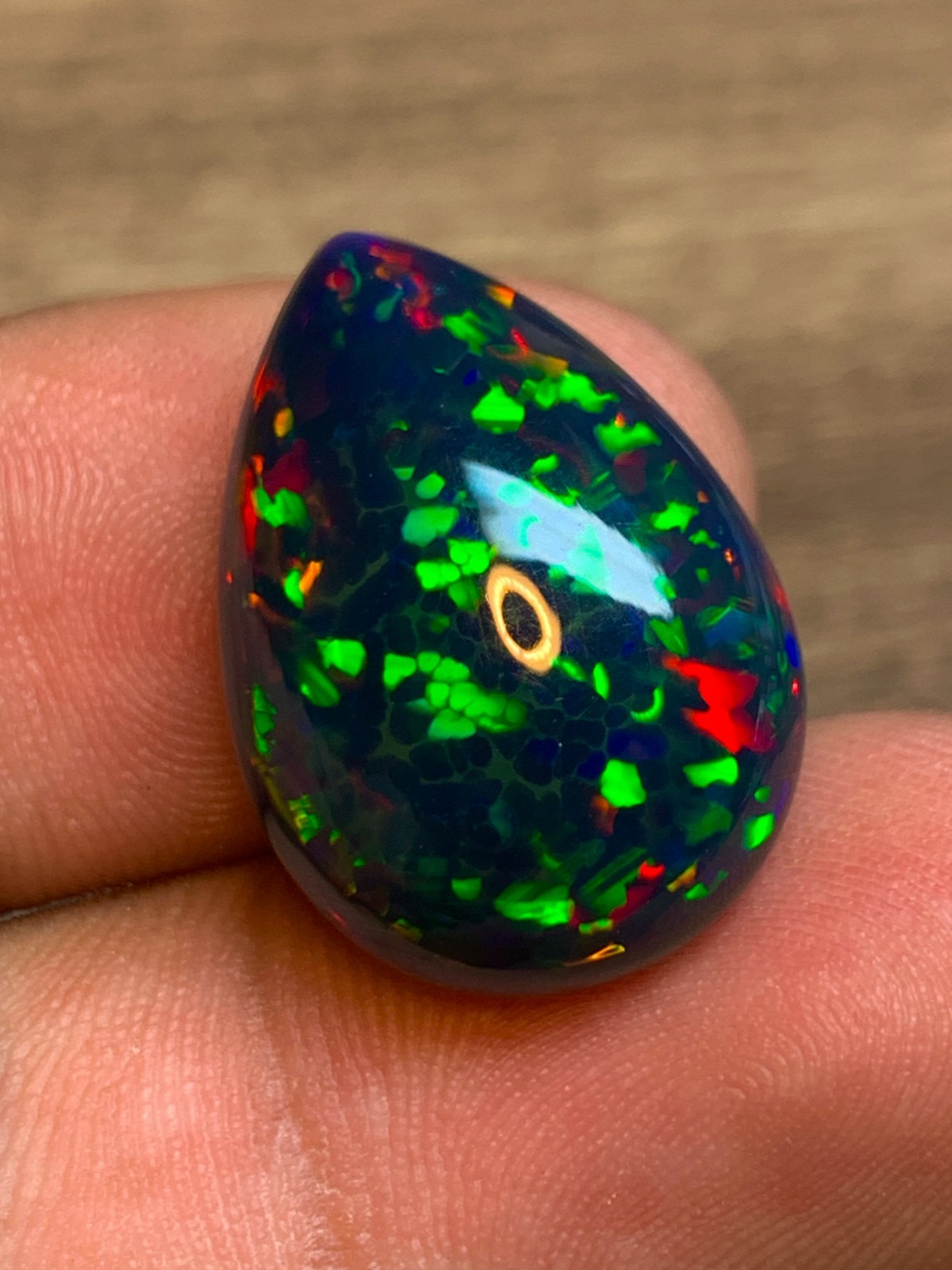Ethiopian Black Opal Gemstone 10.8 Carat Pear Cabochon Honeycomb Welo Loose Gem
