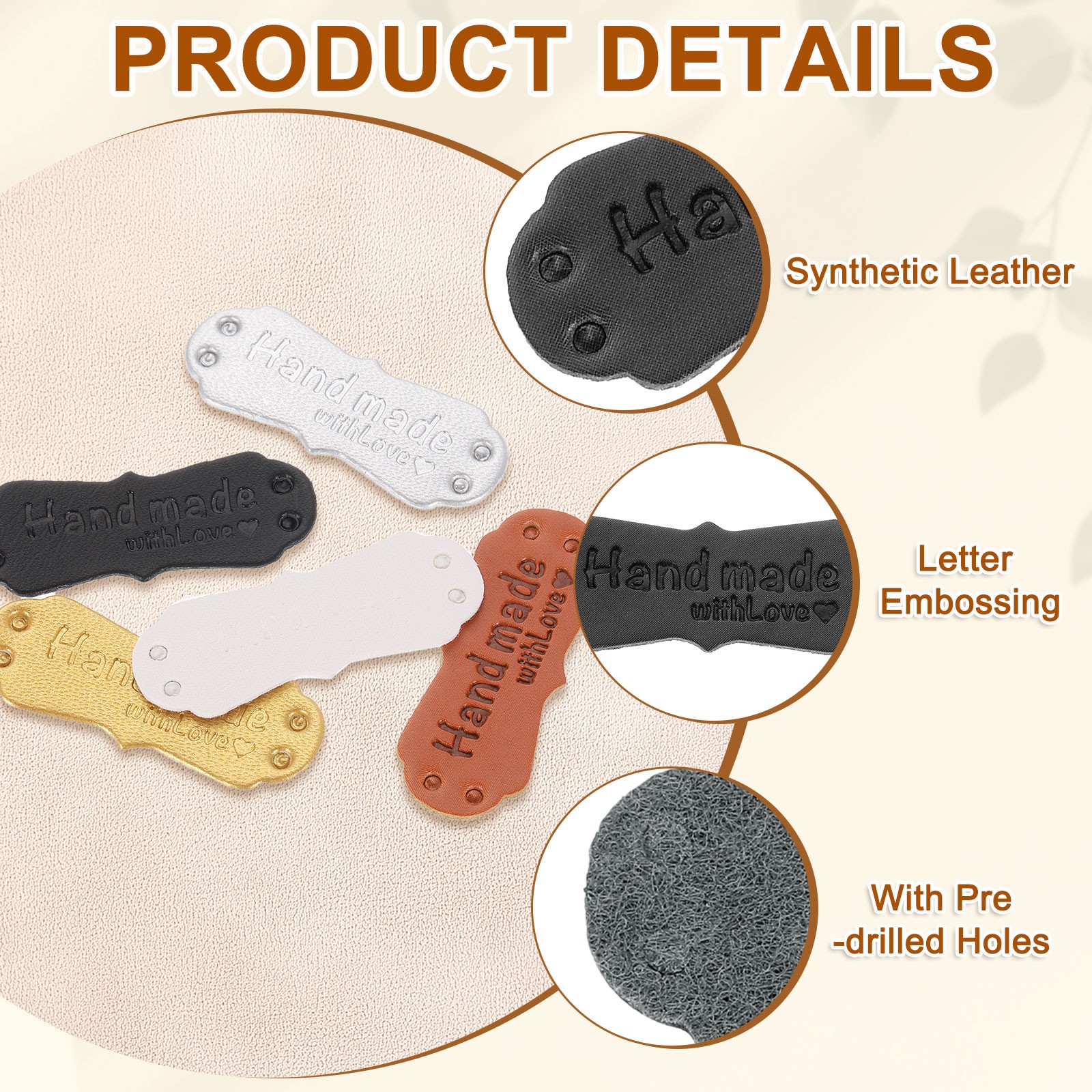 60Pcs Leather Labels for Handmade Items, 0.59″x1.57″, Black