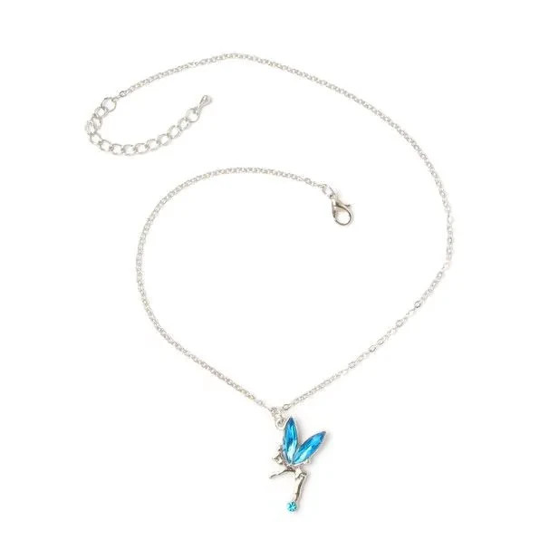 Children’s Girls Kids 17″ Silver Chain Necklace With Flying Fairy Color Pendant