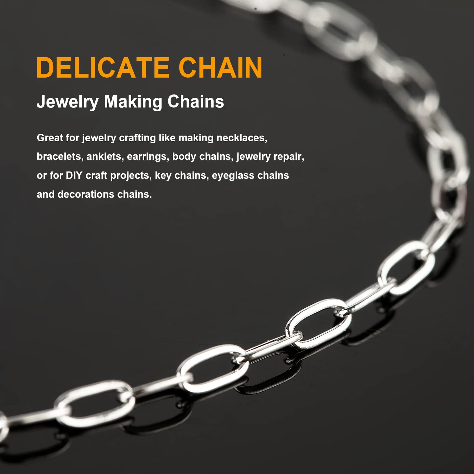 KYUNHOO 32.8 Feet 304 Stainless Steel Chain Bulk Silver Paperclip Chains for Jew