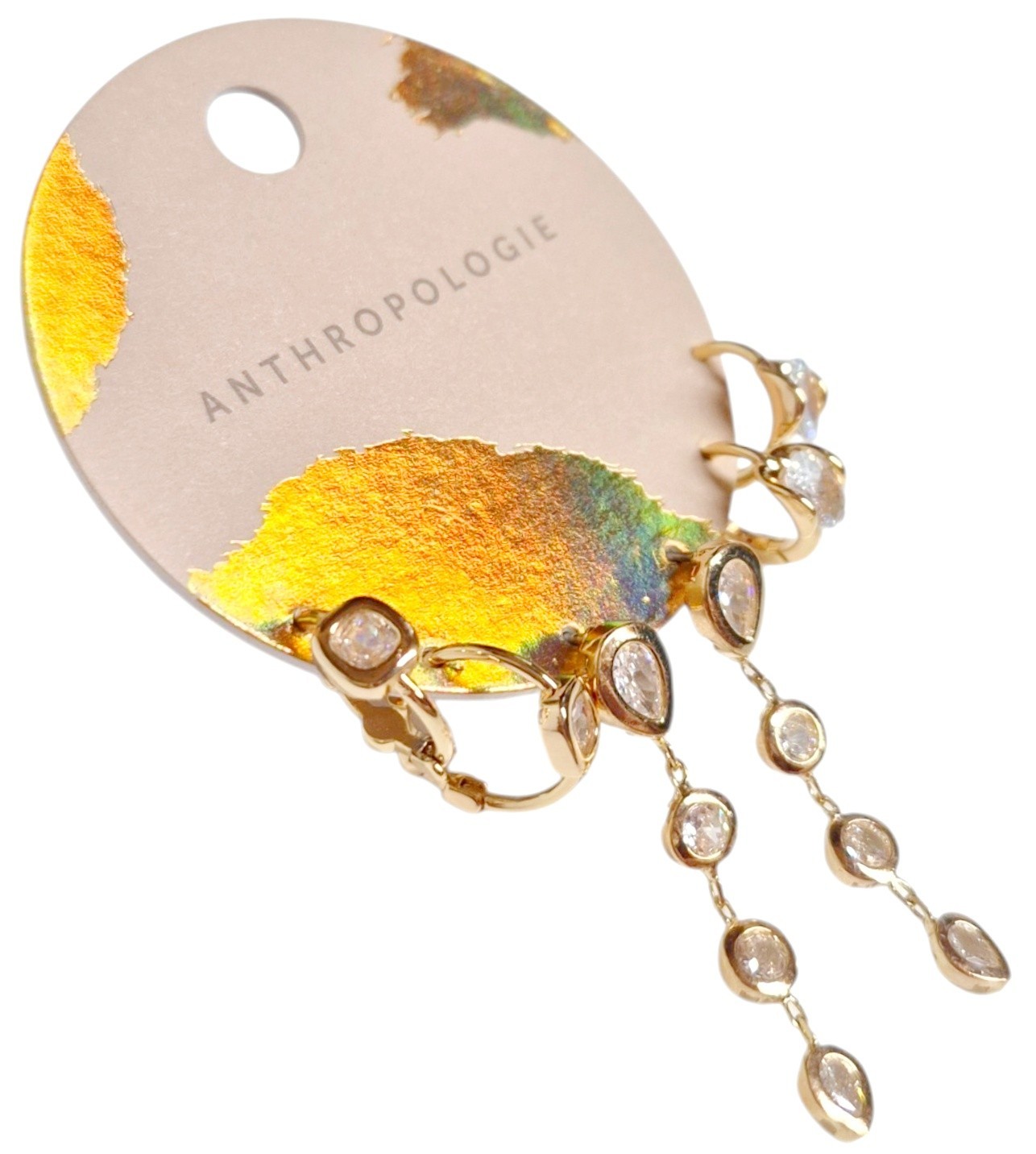 Anthropologie Glitz Crystal Earring Set Cubic Zirconia 14k Gold Plated Brass New