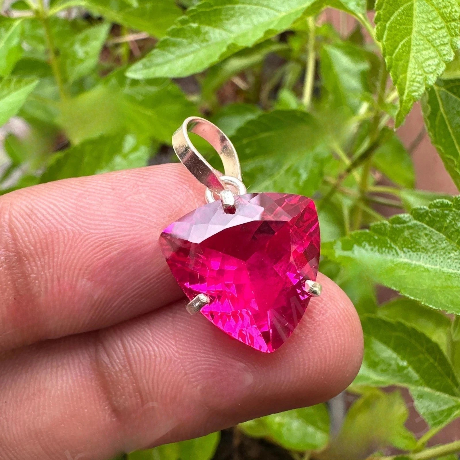 Natural Pink Sapphire 28 Ct Trillion Cut 925 Solid Silver Pendant Gemstone