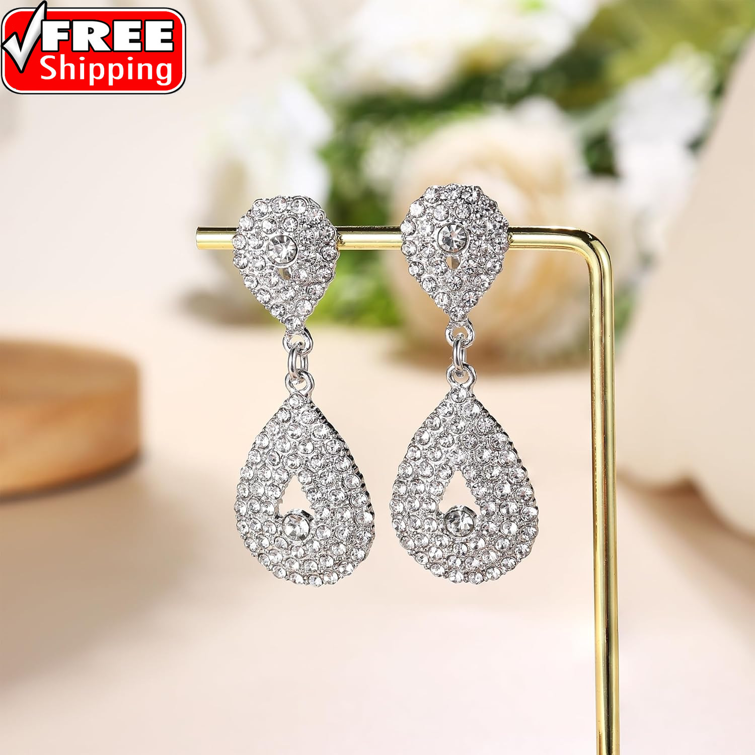 4 Pairs Silver Clip on Earrings for Women Elegant Rhinestone Clip on Earrings Da