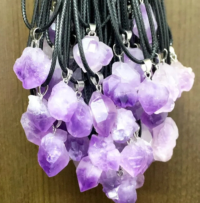 Bulk Lot 24pcs Natural Amethyst Pendant Necklace Women Raw Purple Crystal Charms