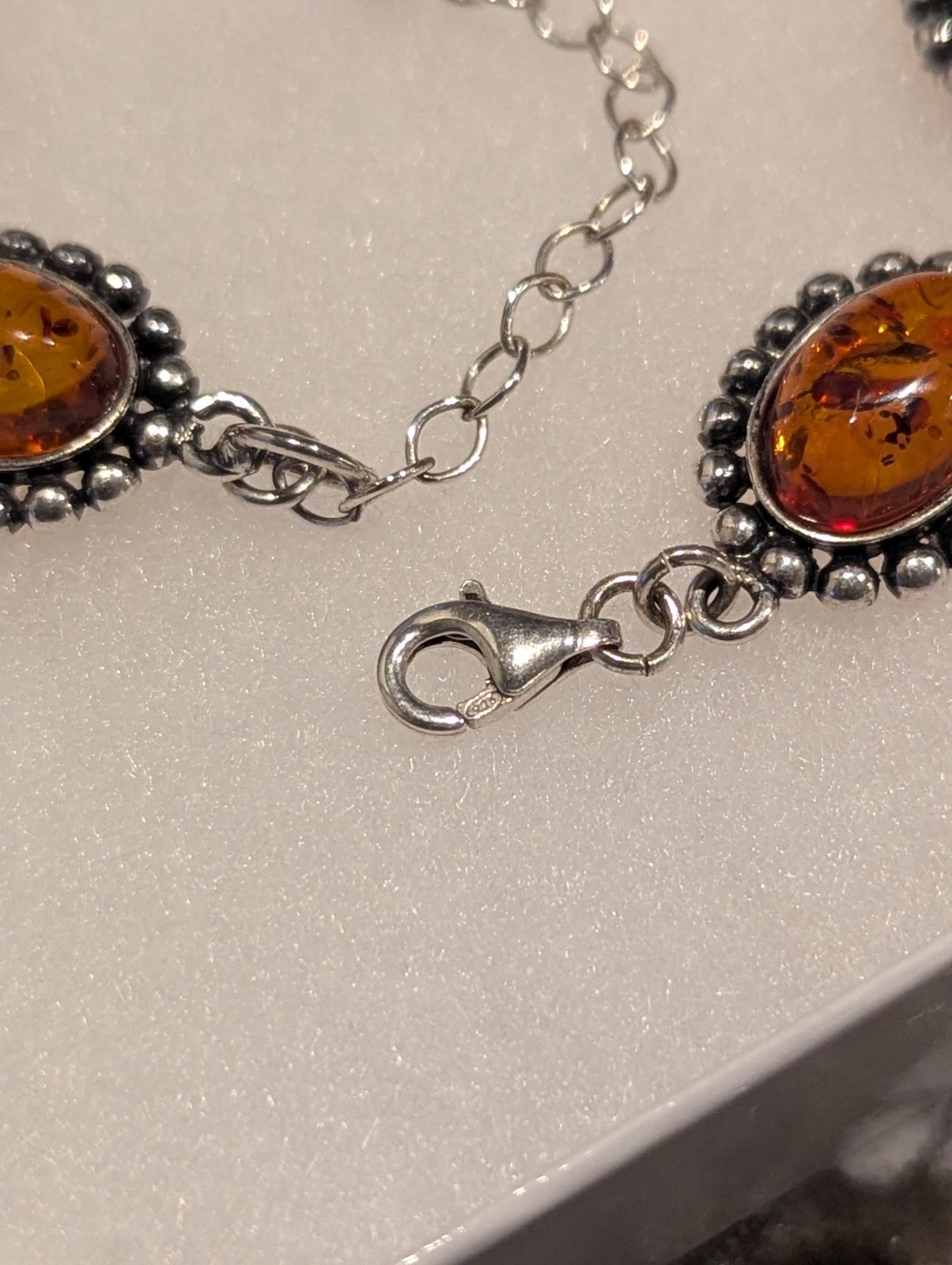 925 11.2g Sterling Silver 7-9″ Adjustable Vintage Baltic Amber Chain Bracelet