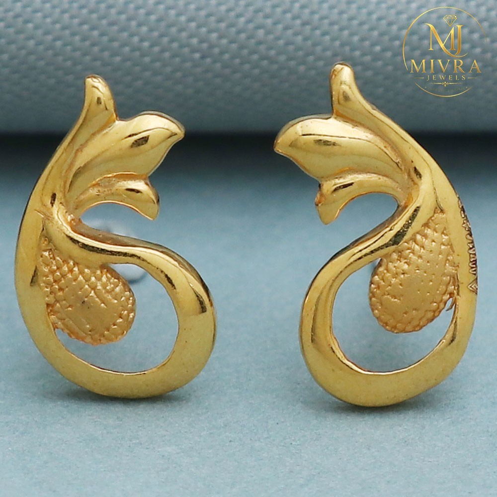 22K Stamp Dubai Gold Stud Earrings 1.4cm Paternal Grandmother Gift 1.86g