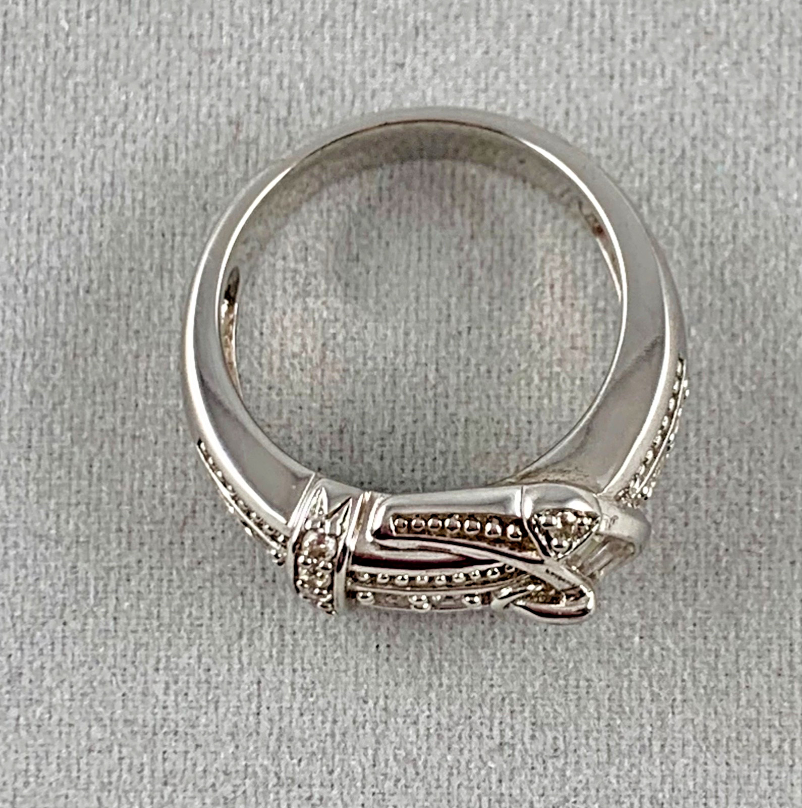 Victoria Wieck Solid Sterling CZ Buckle Ring Sz. 6.75”