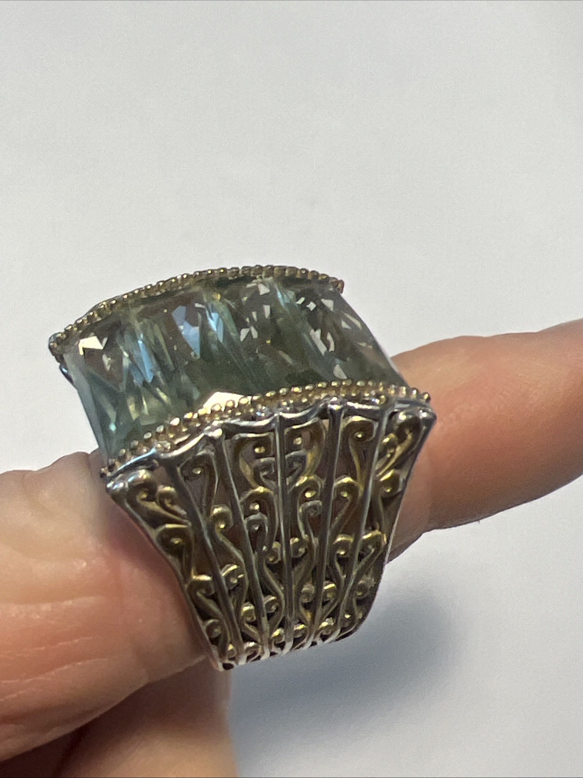 Gems en Vogue 925 Prasiolite Palladium Ring sz 10 Gold Vermeil 14.8g #JV147