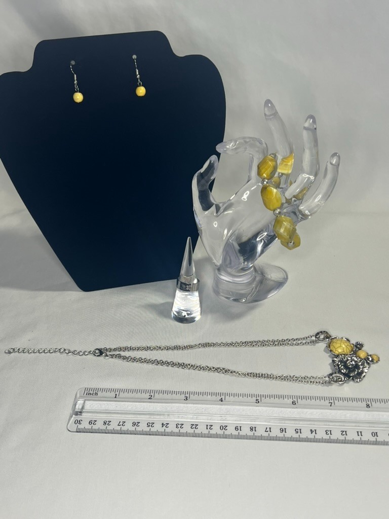 Boho Sunshine Yellow Floral Jewelry Set Necklace Earrings Bracelet Ring + GWP