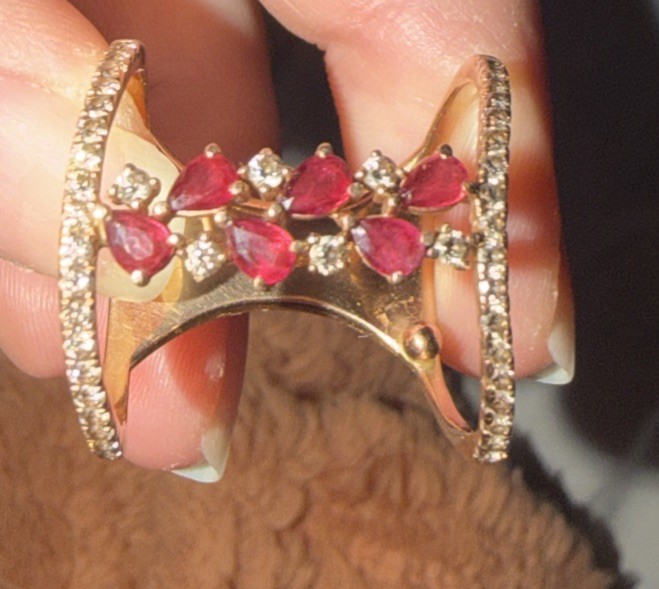Le Vian Style 14K Rose Gold Pink/Red Sapphire & Diamond Cage Ring – 8 Grams