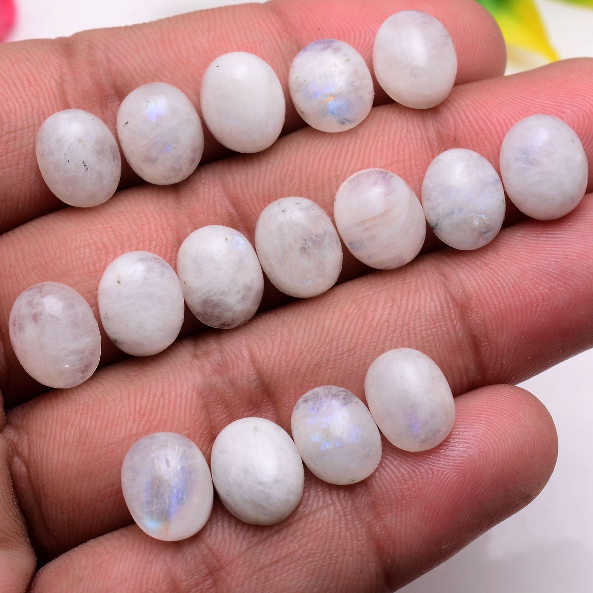 16 Pcs Natural Blue Shine Moonstone 11mmx9mm Oval Cabochon Untreated Gemstones