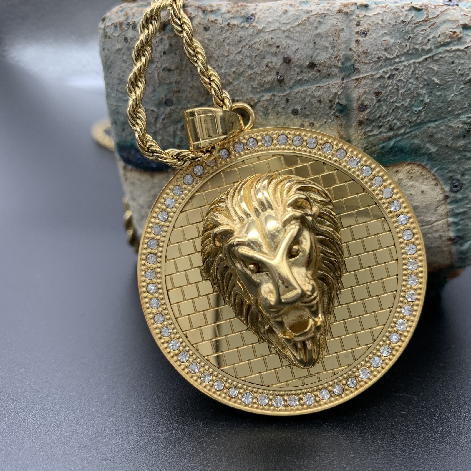 Mens Cuban Hip Hop Lion Head Pendant Zircon 14K Gold Chain Necklaces For Gift