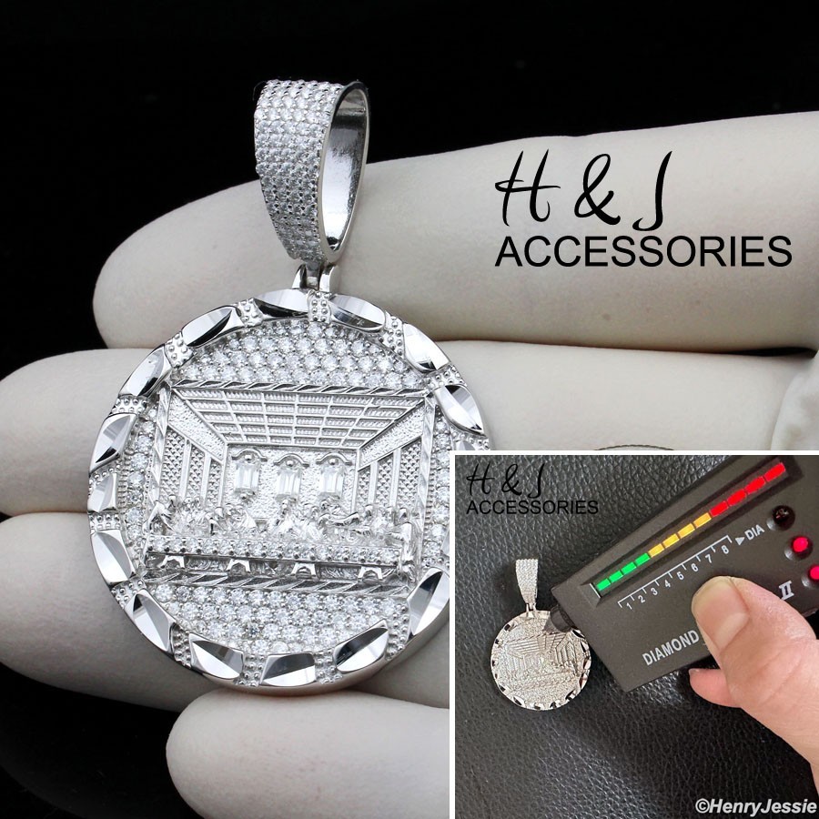925 STERLING SILVER ICY 2.5CT MOISSANITE LAST SUPPER JESUS ROUND PENDANT*ASMP565
