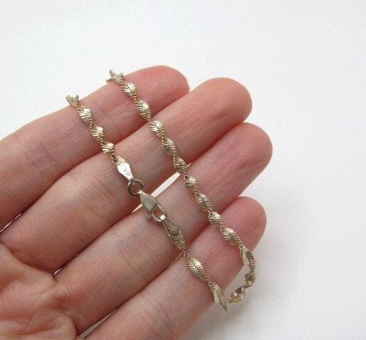 Vintage 925 Sterling Silver Italy Twist Cage 3.75mm Chain Bracelet 8.5 In