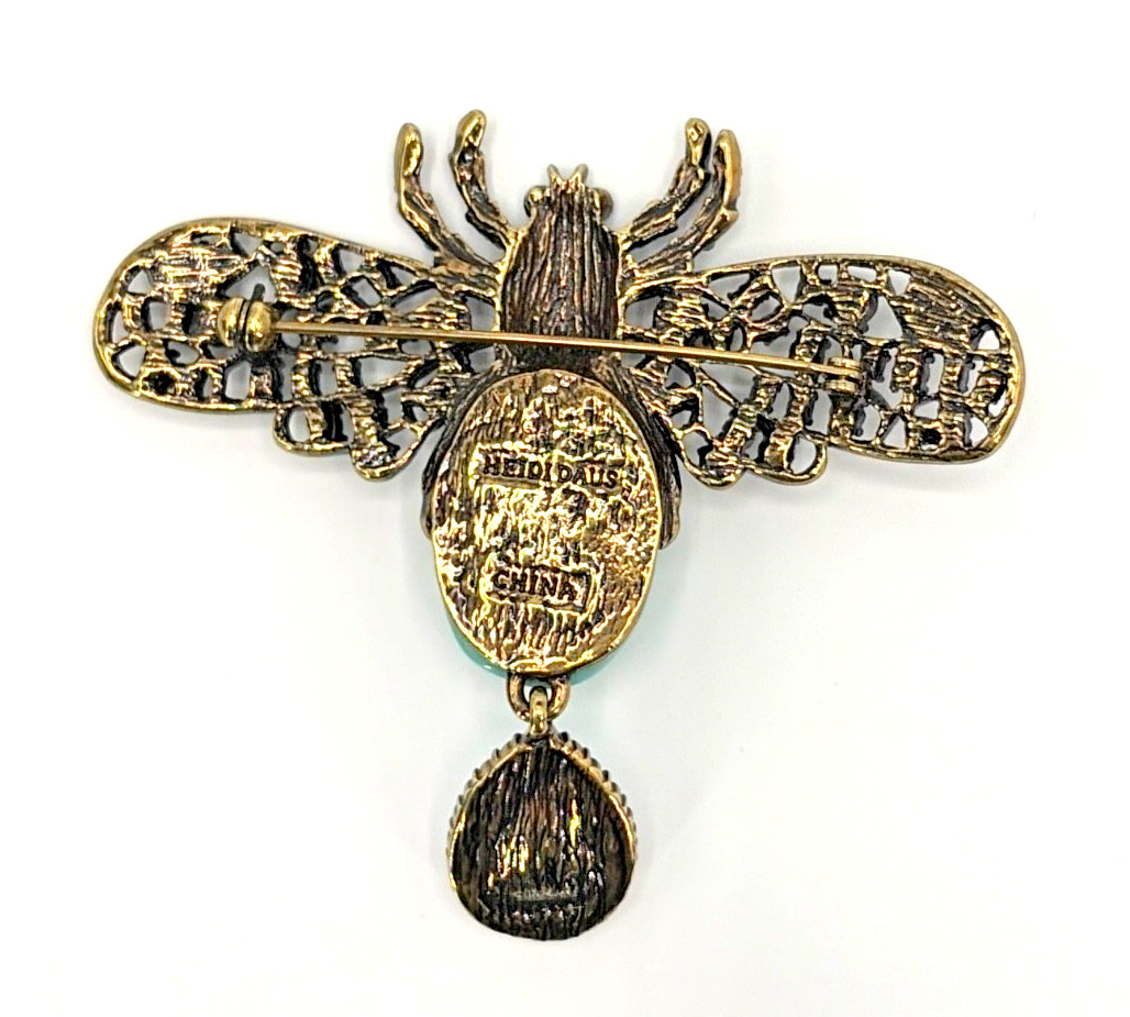 HEIDI DAUS Jeweled Embellished Faux Turquoise Cabochon & Crystal Brooch