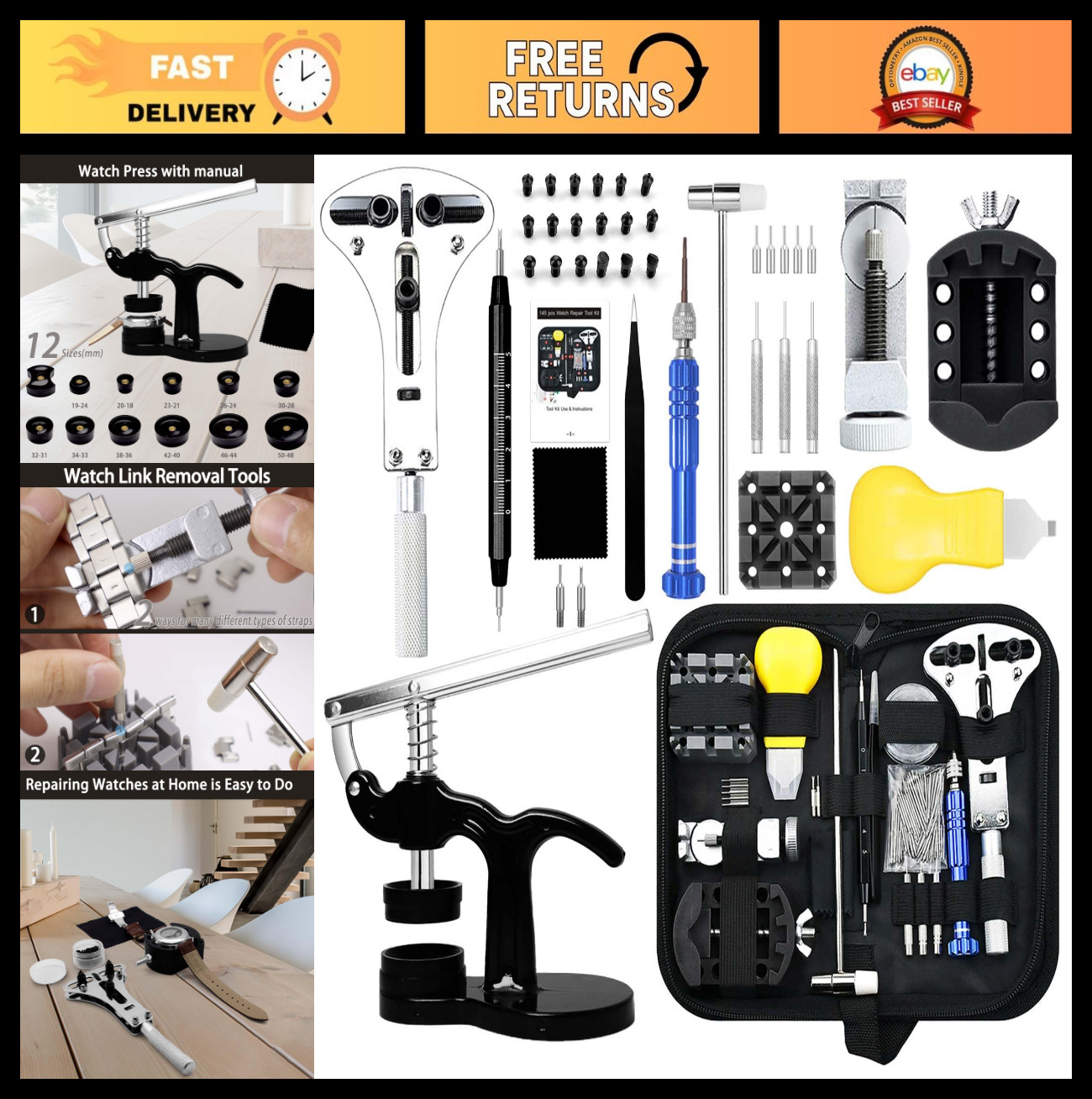 Professional Watch Repair Kit – Battery Replacement, Link Removal, Case Opener &