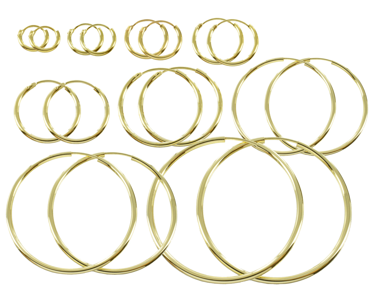 ECHT GOLD *** 1 Paar Rohr-Creolen Ø 9- 11- 13- 15- 20- 25- 30- 40- 50- 60 mm