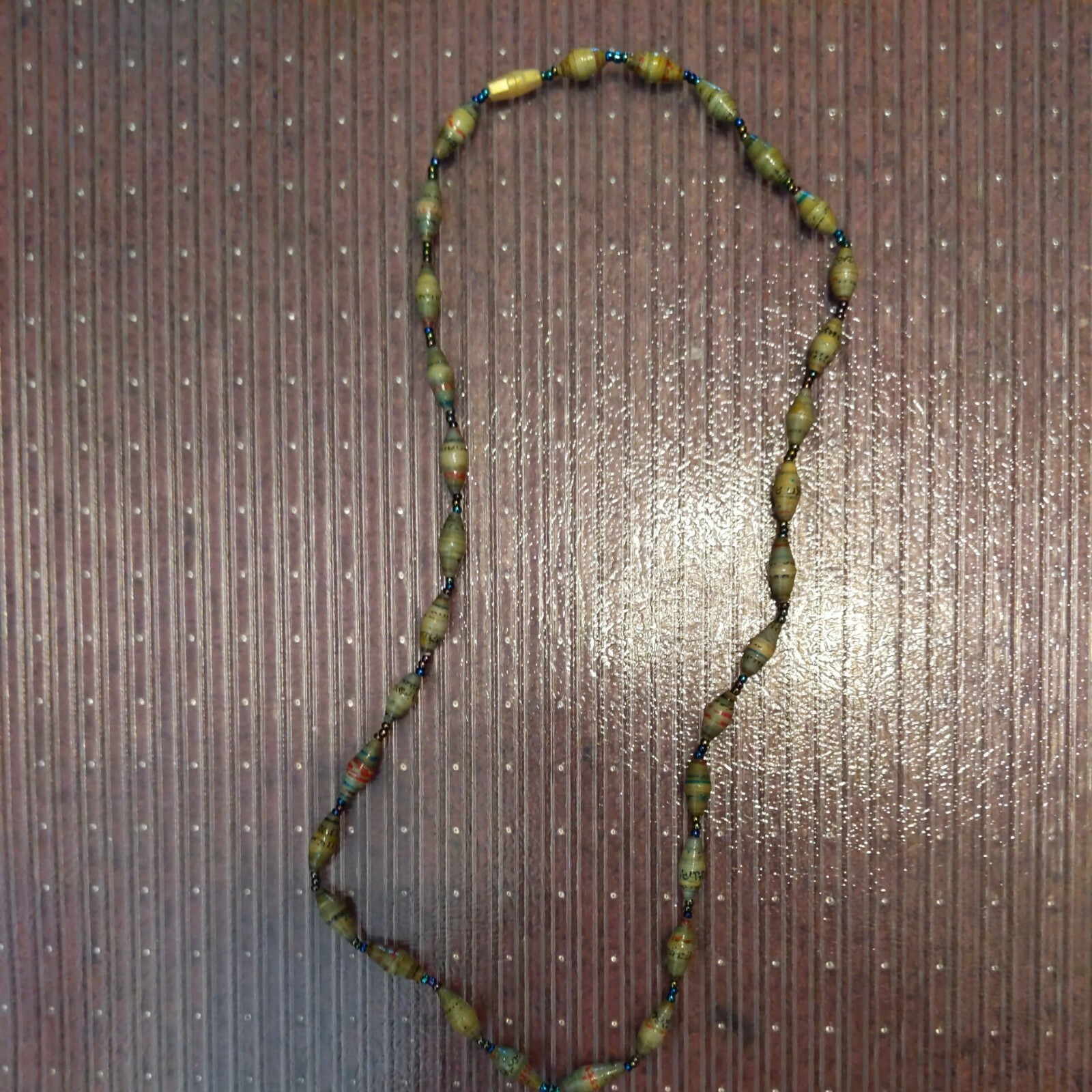 Paper Bead necklace choker gray green,gray yellow,red,black made in Uganda NWOT