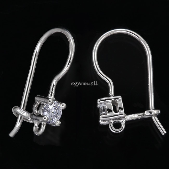 Sterling Silver CZ Ear Wire Kidney Earring Hook ap. 9x15mm #97749