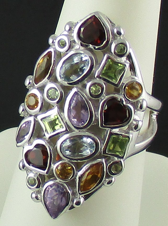 Princess Jaipur 2.52ct Multigemstone Sterling Marquise-Shaped Ring – Size 7