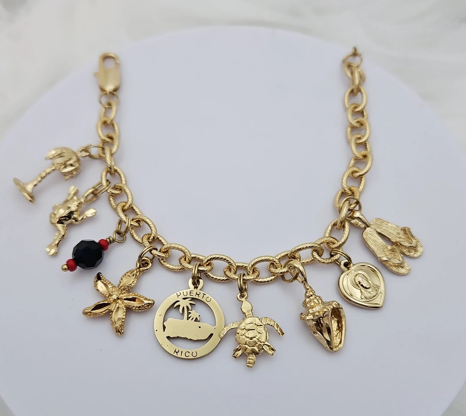 Gold Puerto Rico Charm Bracelet For Women, 14k Heavy Plated Gold