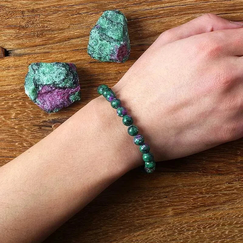 Natural Ruby Zoisite 8mm Beads Green Healing Reiki Gemstone Stretch Bracelet