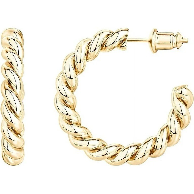 PAVOI 14K Yellow Gold Plated Twisted | 25 Millimeters Hoop Earrings for Women