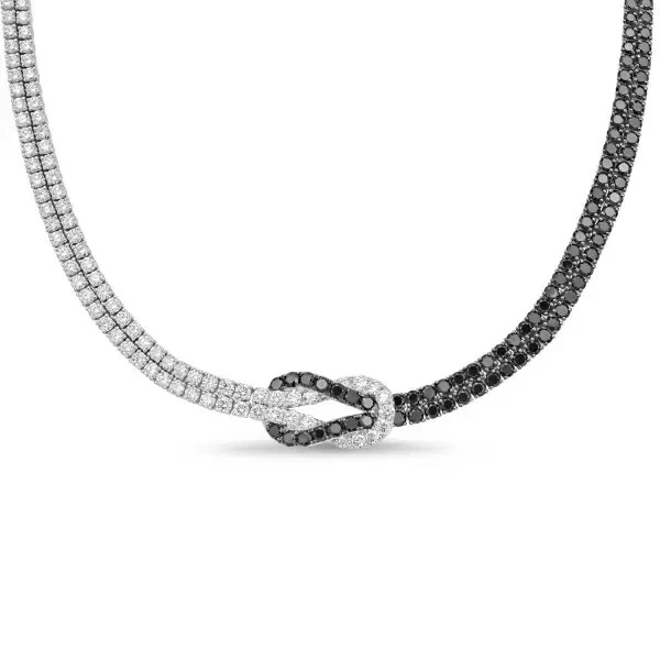 24Ct Round Cut Lab Created Black Diamond Knot Necklace 14K Two Tone Gold Plated