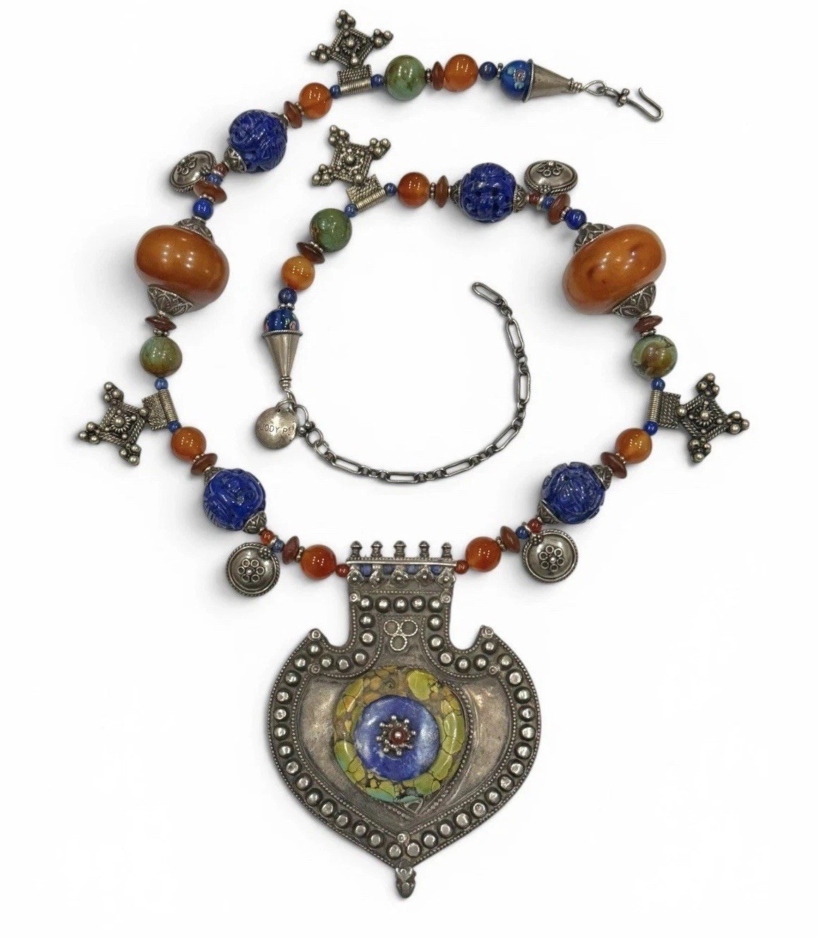 Jody P Artisan Tribal Fusion Ethnic Statement Necklace with Mixed Stone Beads
