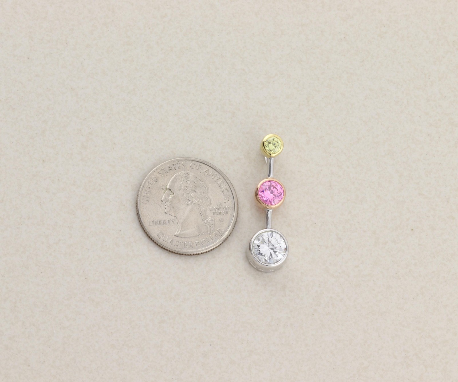 Pendant Only Sterling Silver Yellow, Pink, White Cubic Zirconia Three Stone